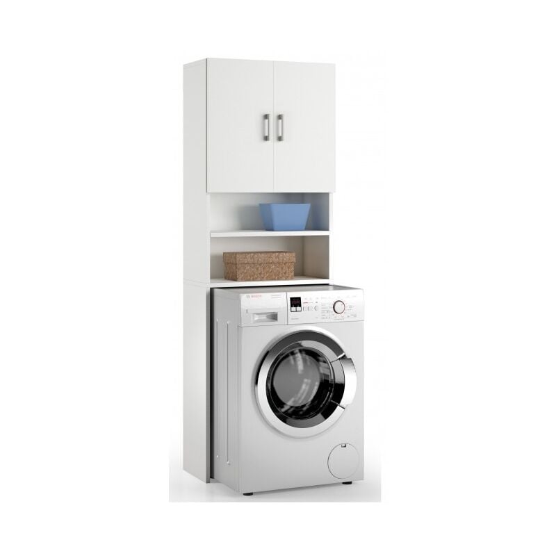 foto del prodotto mobile sopra lavatrice 65x32x195 cm bianco frassinato con due ante e due mensole - faggio