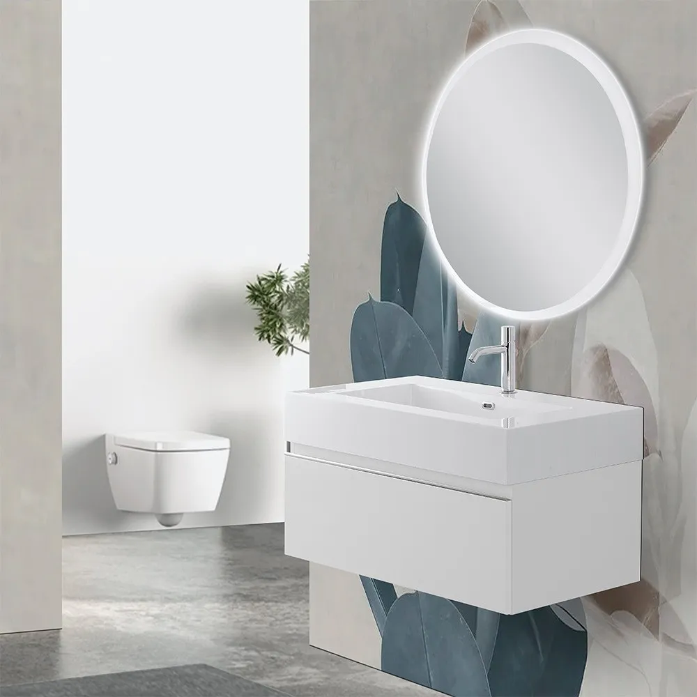 foto del prodotto mobile sospeso 80 cm bianco lucido lavabo in resina e specchio led iside