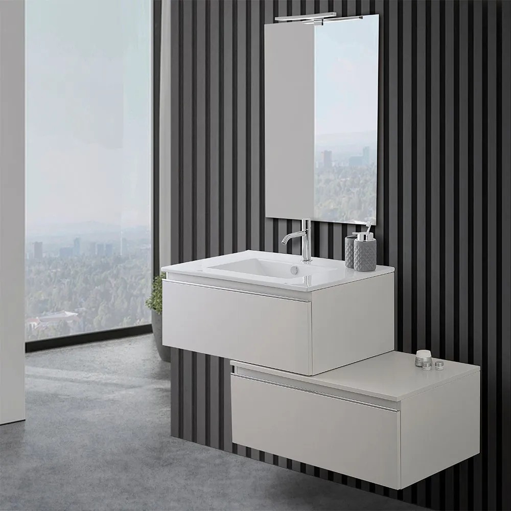 foto del prodotto mobile sospeso 80 cm grigio perla doppia base lavabo e specchio iside