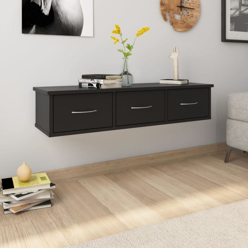 foto del prodotto mobile sospeso a parete con cassetti in legno scaffale ingresso moderno elegante vari colori colore nero
