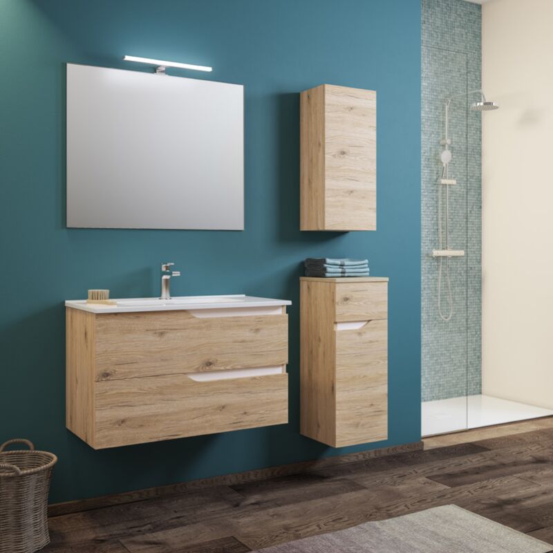 foto del prodotto mobile sospeso bagno base con lavabo 82 cm grace2 quercia bianco