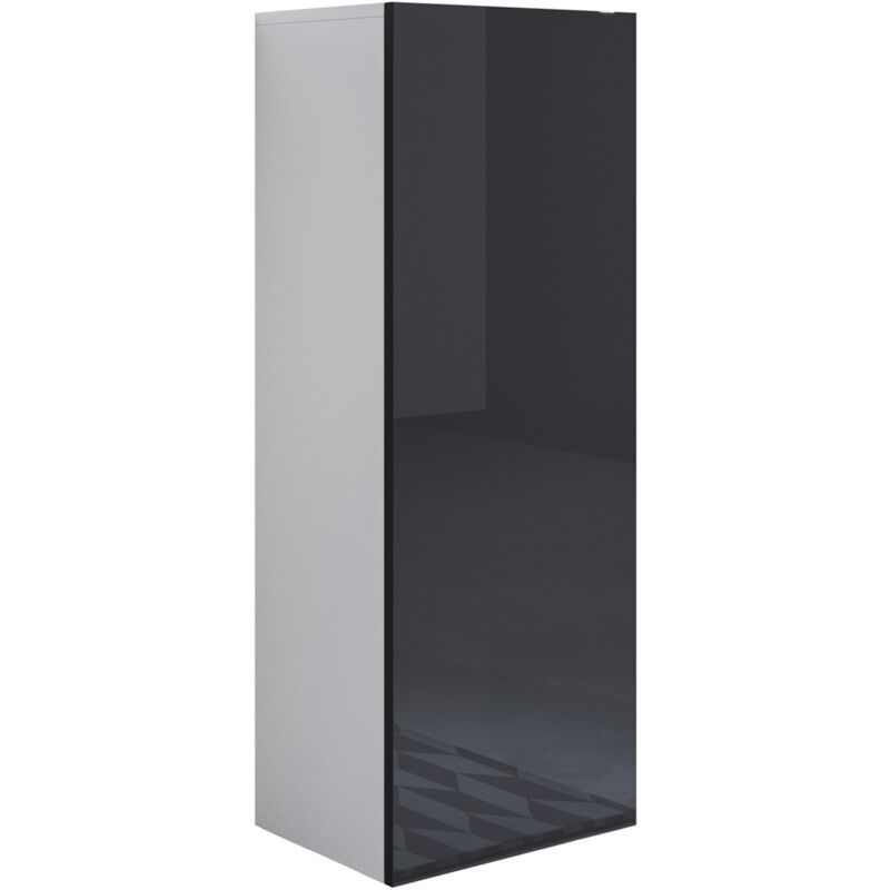 foto del prodotto mobile sospeso vetrina soggiorno moderno salotto vetrinetta pensile 40x126x28cm modello luke v1 bianco e nero lucido