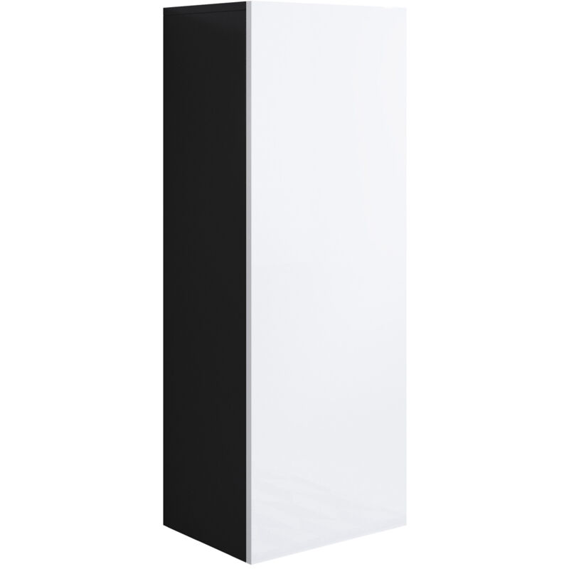 foto del prodotto mobile sospeso vetrina soggiorno moderno salotto vetrinetta pensile 40x126x28cm modello luke v1 nero e bianco lucido