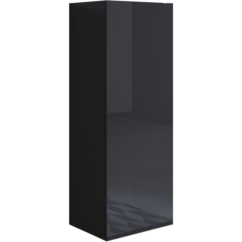 foto del prodotto mobile sospeso vetrina soggiorno moderno salotto vetrinetta pensile 40x126x28cm modello luke v1 nero lucido