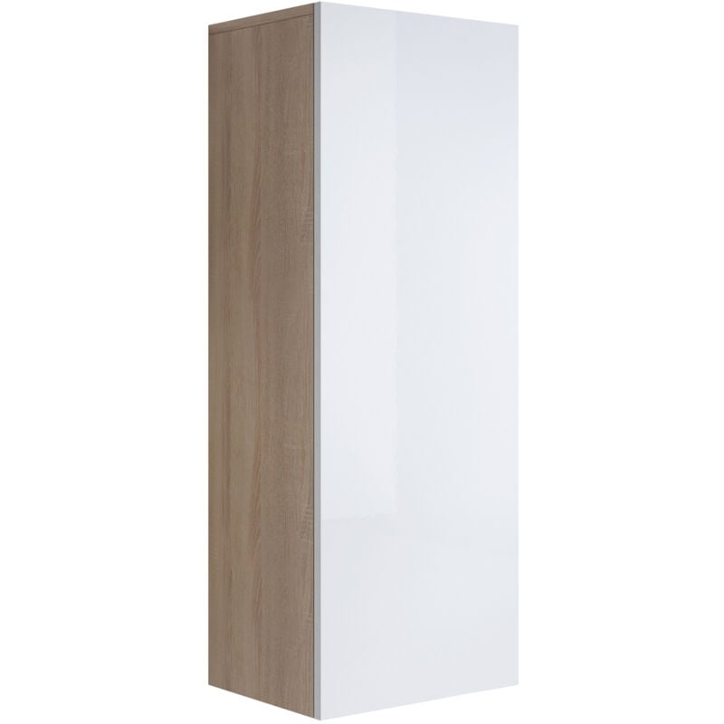 foto del prodotto mobile sospeso vetrina soggiorno moderno salotto vetrinetta pensile 40x126x28cm modello luke v1 sonoma opaco e bianco lucido
