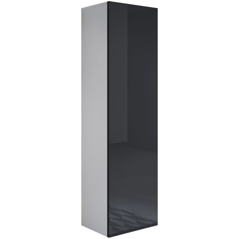 foto del prodotto mobile sospeso vetrina soggiorno moderno salotto vetrinetta pensile 40x165x28 modello luke v4 bianco e nero lucido