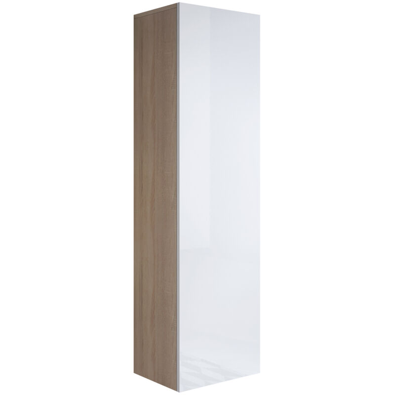 foto del prodotto mobile sospeso vetrina soggiorno moderno salotto vetrinetta pensile 40x165x28 modello luke v4 sonoma opaco e bianco lucido