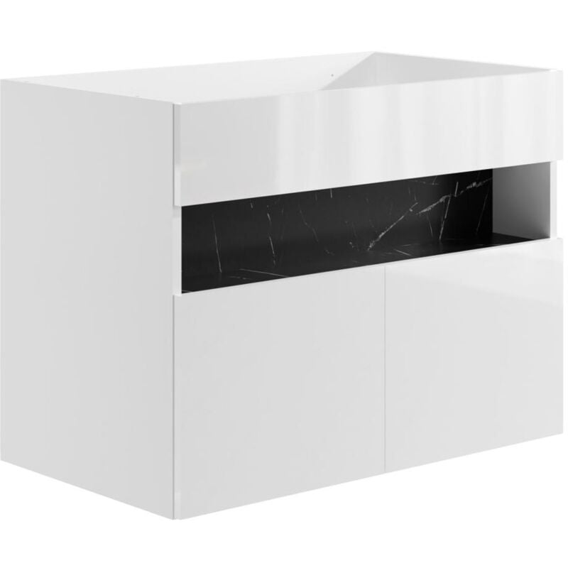 foto del prodotto mobile sotto lavabo per bagno con led bianco e nero effetto marmo l80 cm pozega