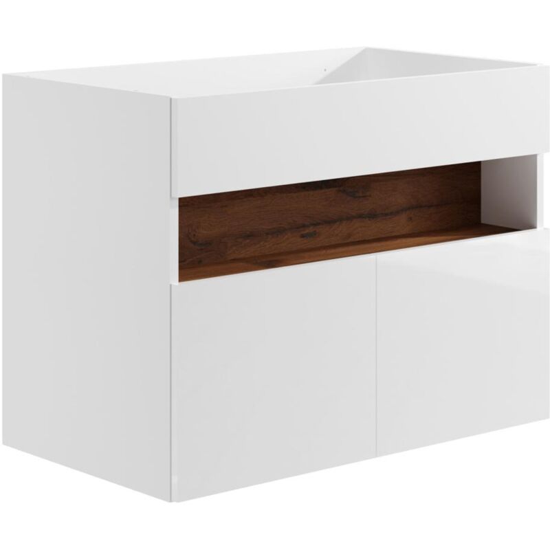 foto del prodotto mobile sotto lavabo sospeso a led bianco e naturale scuro l80 cm pozega