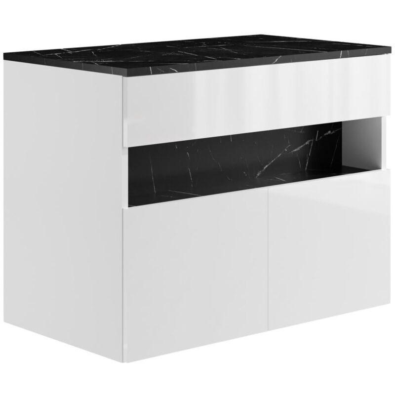 foto del prodotto mobile sotto lavabo sospeso a led con piano bianco e nero effetto marmo l80 cm pozega