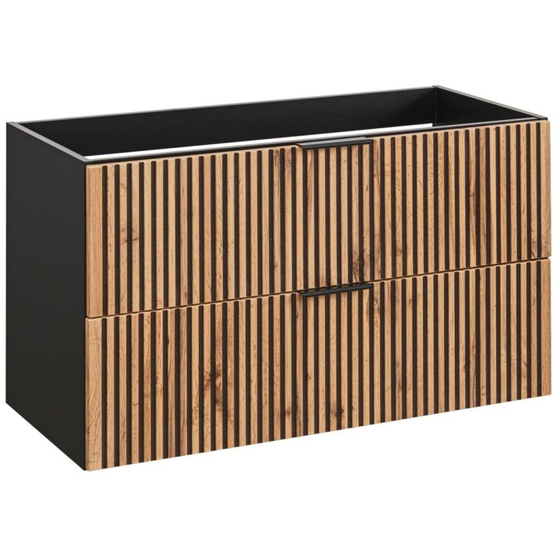 foto del prodotto mobile sotto lavabo sospeso a righe 100 cm naturale chiaro e nero madela