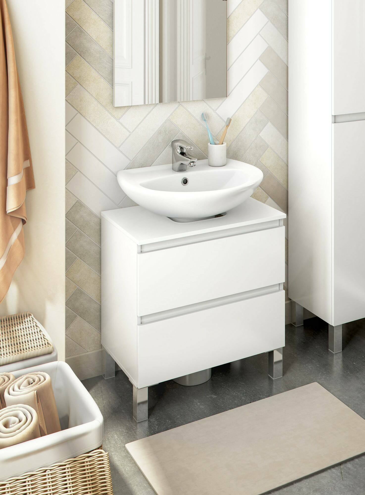 immagine 0 del prodotto mobile sottolavabo avola, mobiletto da bagno, contenitore porta lavabo, armadio per lavandino, 60x40 h64 cm, bianco lucido
