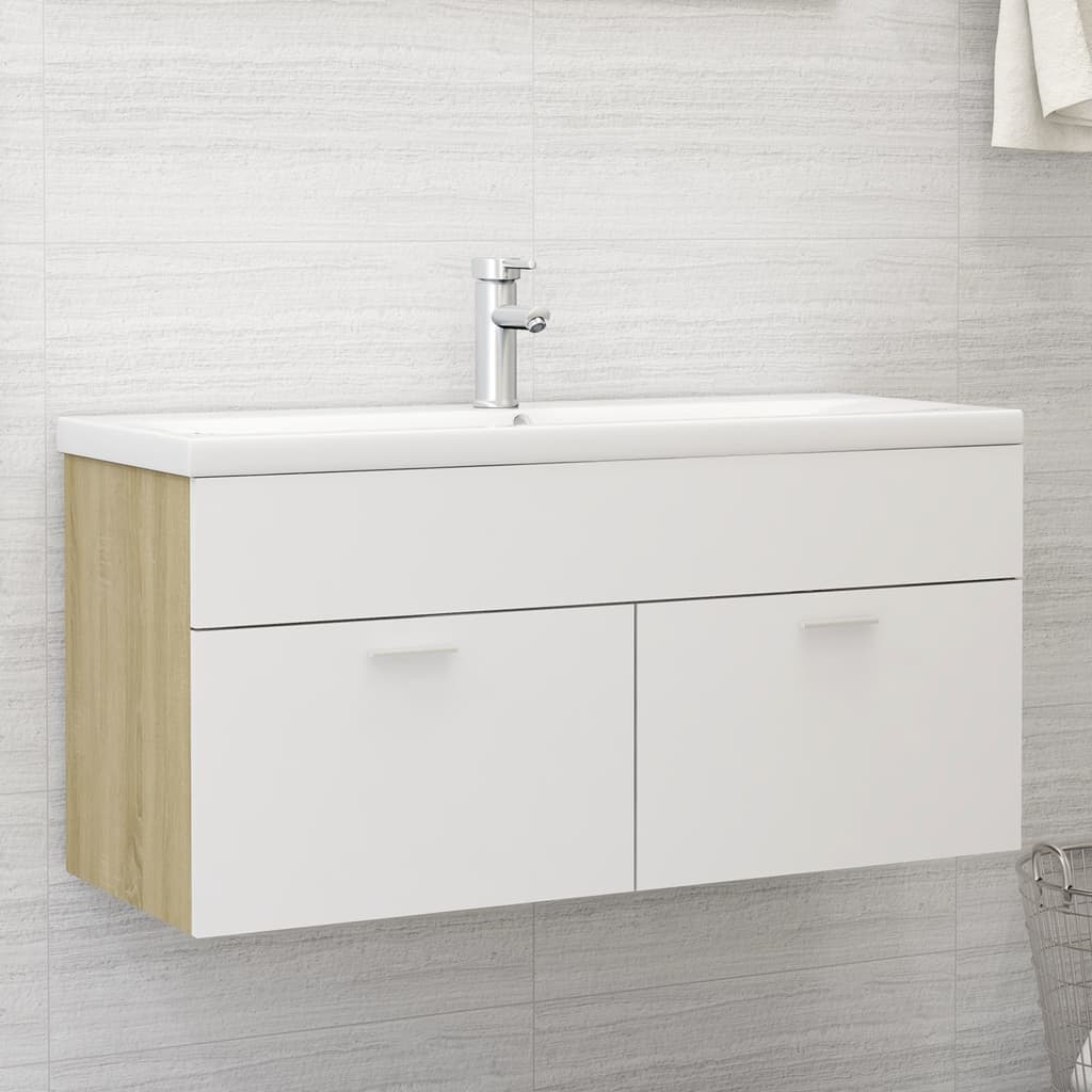 foto del prodotto mobile sottolavabo bianco e rovere 100x38,5x46 cm in truciolato cod mxl 24662