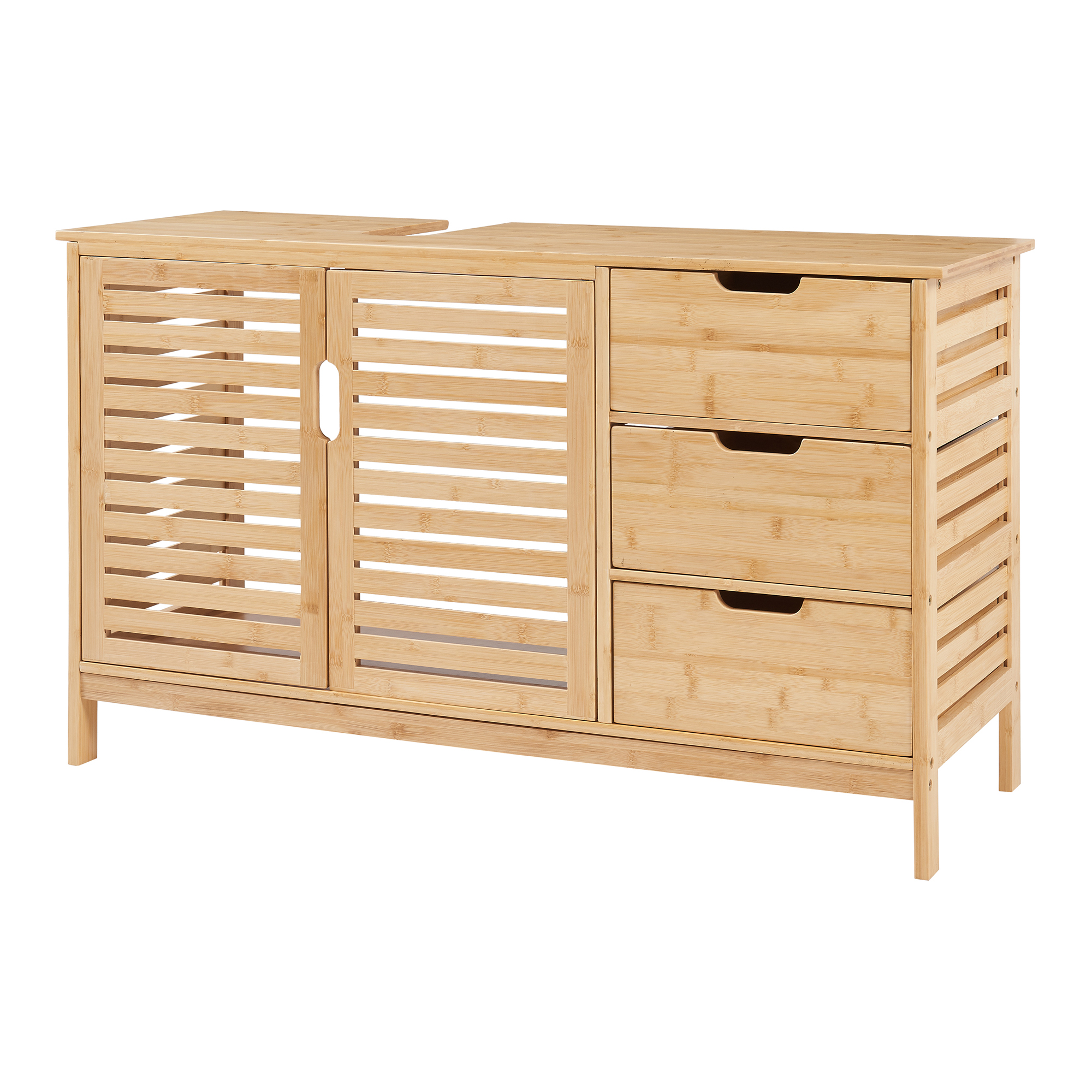 foto del prodotto mobile sottolavabo boksereys con scomparto chiuso e 3 cassetti 60 x 100 x 35 cm bamb naturale en.casa 