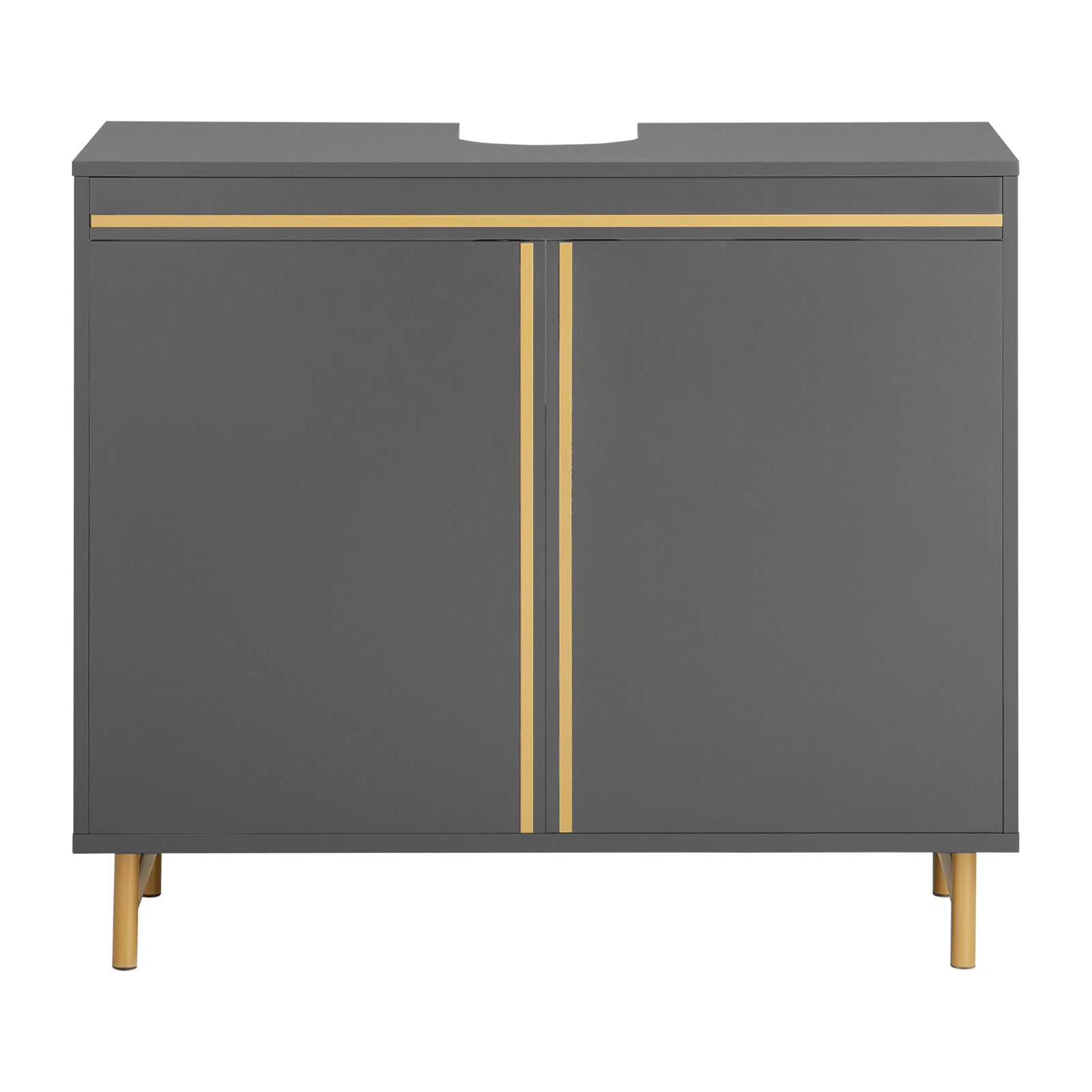 foto del prodotto mobile sottolavabo con 2 ante pieghevoli mobile bagno mobile lavabo grigio 75x35x65cm bzr129-hg