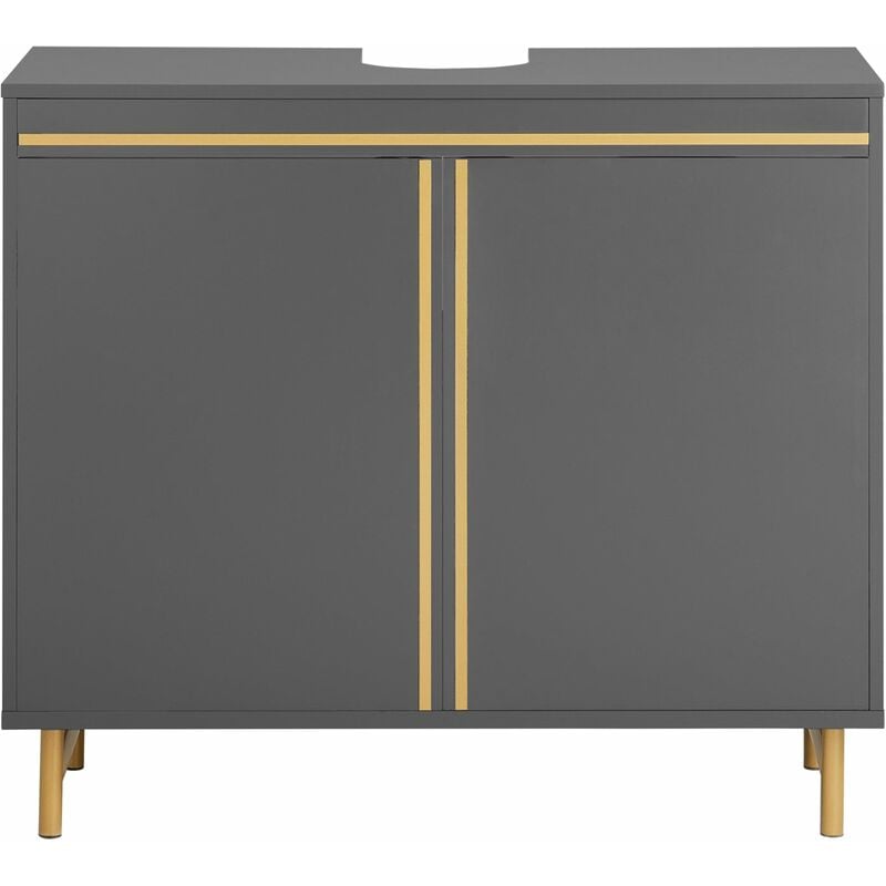 foto del prodotto mobile sottolavabo con 2 ante pieghevoli mobile bagno mobile lavabo grigio 75x35x65cm bzr129 hg sobuy