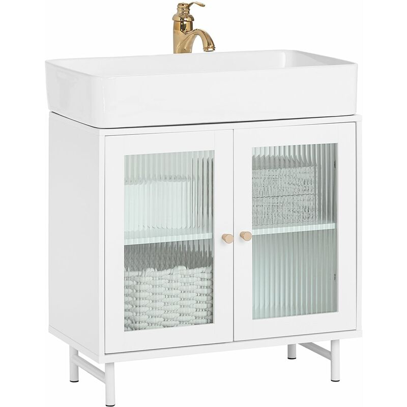 foto del prodotto mobile sottolavabo con ante in vetro mobile bagno mobile sottolavabo bianco 60x30x58cm bzr115 w sobuy