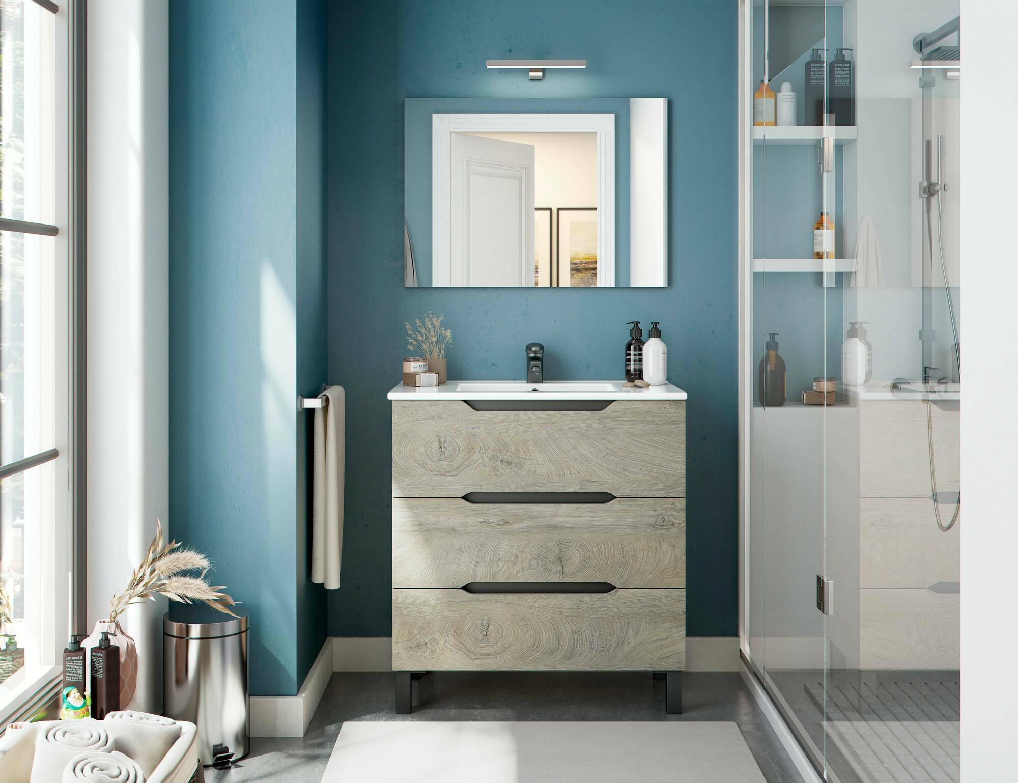 foto del prodotto mobile sottolavabo dianmu, mobiletto da bagno, contenitore porta lavabo, armadio per lavandino, 80x45 h86 cm, antracite e rovere