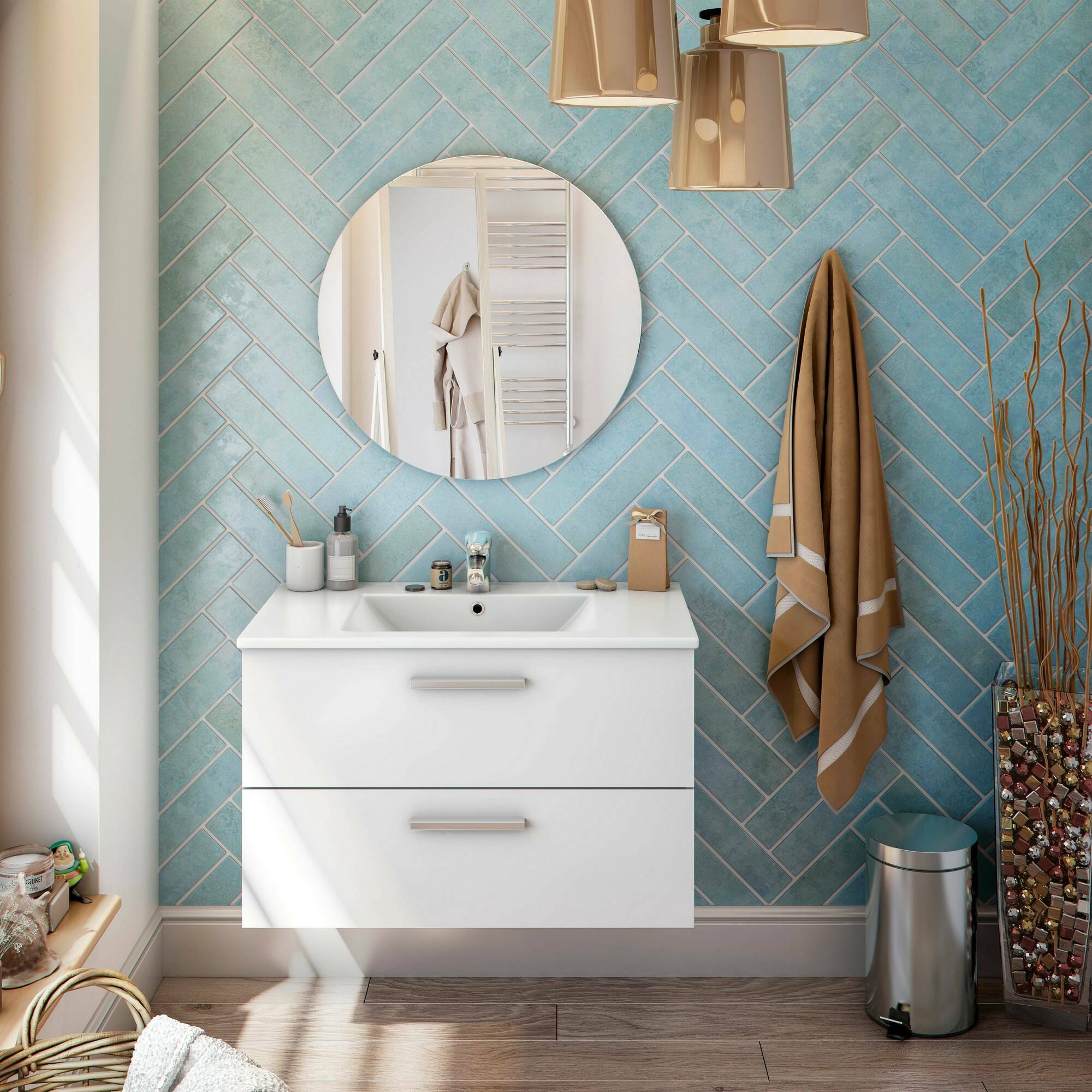 foto del prodotto mobile sottolavabo felix, mobiletto da bagno, contenitore porta lavabo, armadio per lavandino, 80x45 h50 cm, bianco lucido