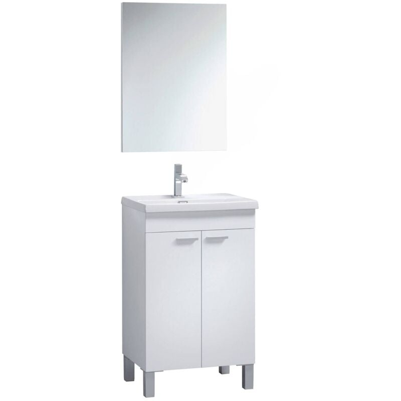foto del prodotto mobile sottolavabo, mobiletto per bagno, armadio a 2 ante con specchio, lavabo non incluso, cm 50x40h80, bianco
