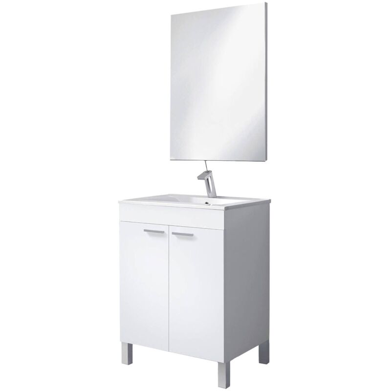 foto del prodotto mobile sottolavabo, mobiletto per bagno, armadio a 2 ante con specchio, lavabo non incluso, cm 60x45h80, bianco lucido