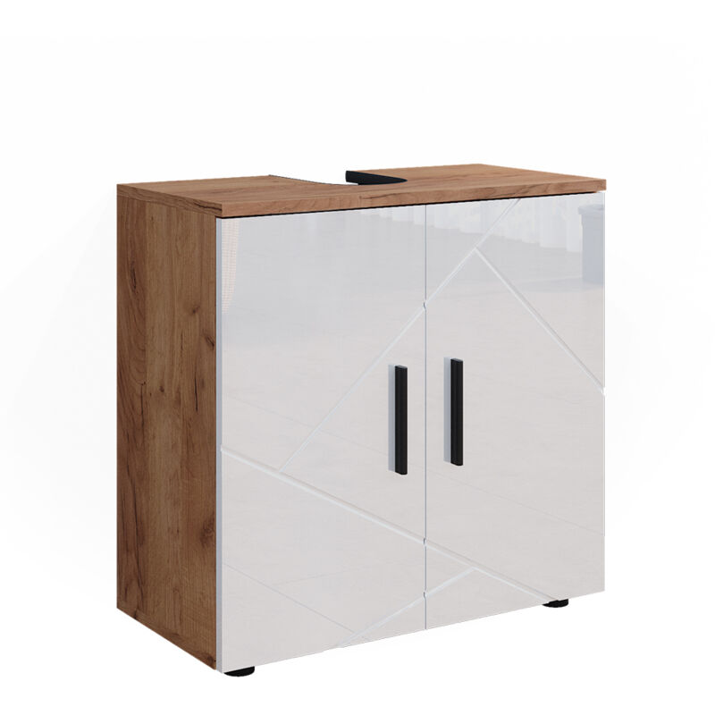 foto del prodotto mobile sottolavabo per bagno irma, bianco lucido oro power oak, 60 x 59 cm vicco