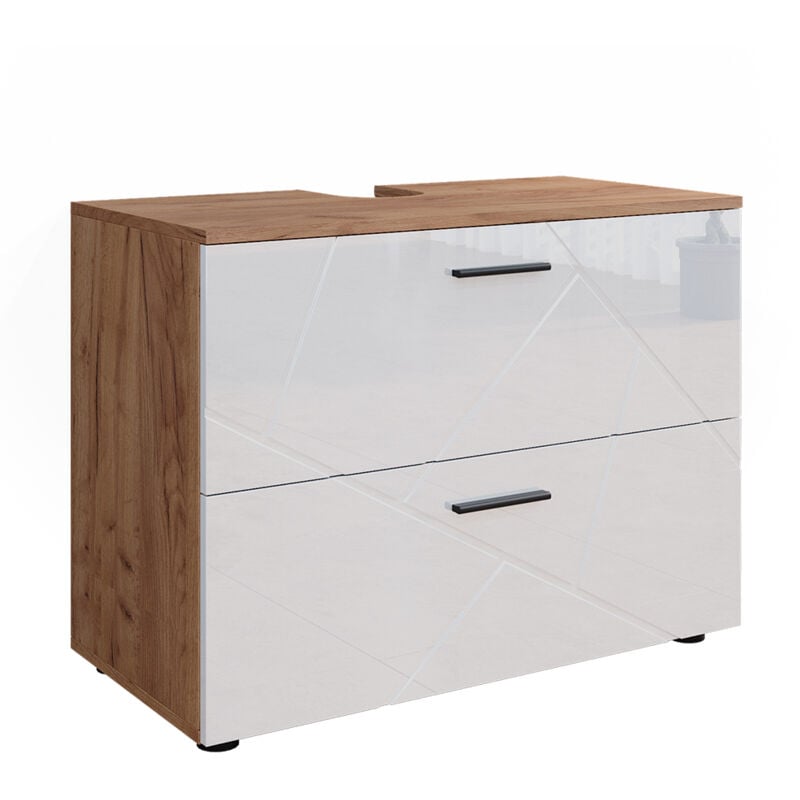 foto del prodotto mobile sottolavabo per bagno irma, bianco lucido oro power oak, 80 x 58.6 cm vicco