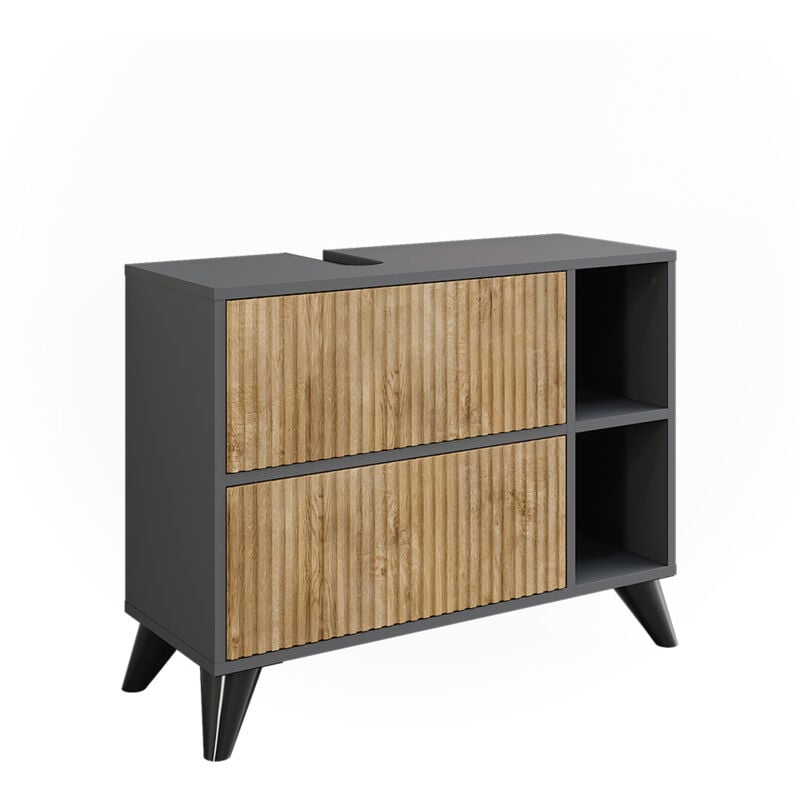 foto del prodotto mobile sottolavabo per bagno leano, antracite quercia di montagna, 80 x 62 cm con 2 cassetti, vicco
