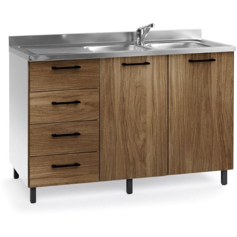 foto del prodotto mobile sottolavello con cassetti e lavello colore noce naturale 120 cm sinistro