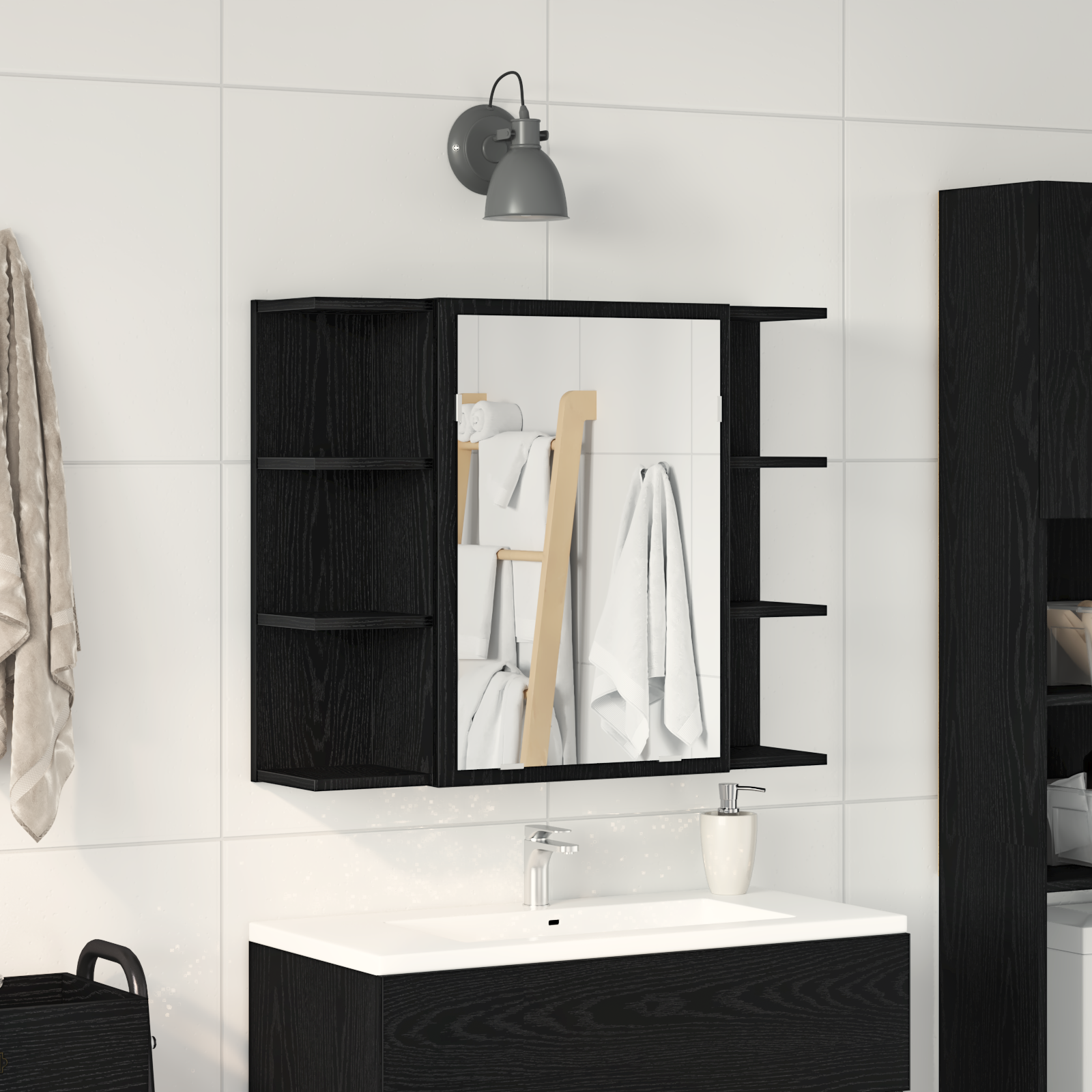 foto del prodotto mobile specchiera rovere nero legno massello di rovere compatto vidaxl