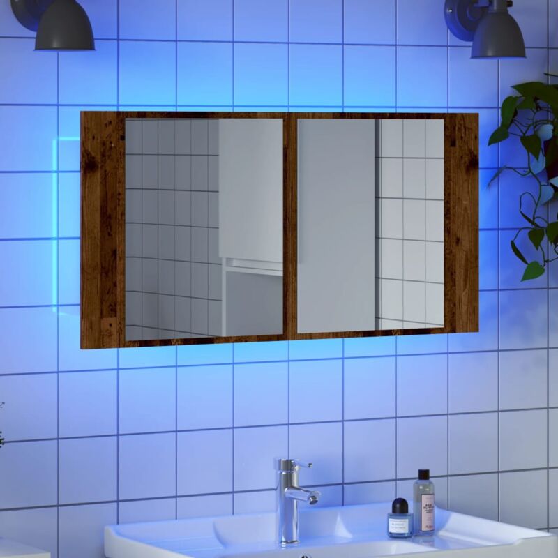 foto del prodotto mobile specchio led legno antico 90x12x45 cm legno multistrato vidaxl
