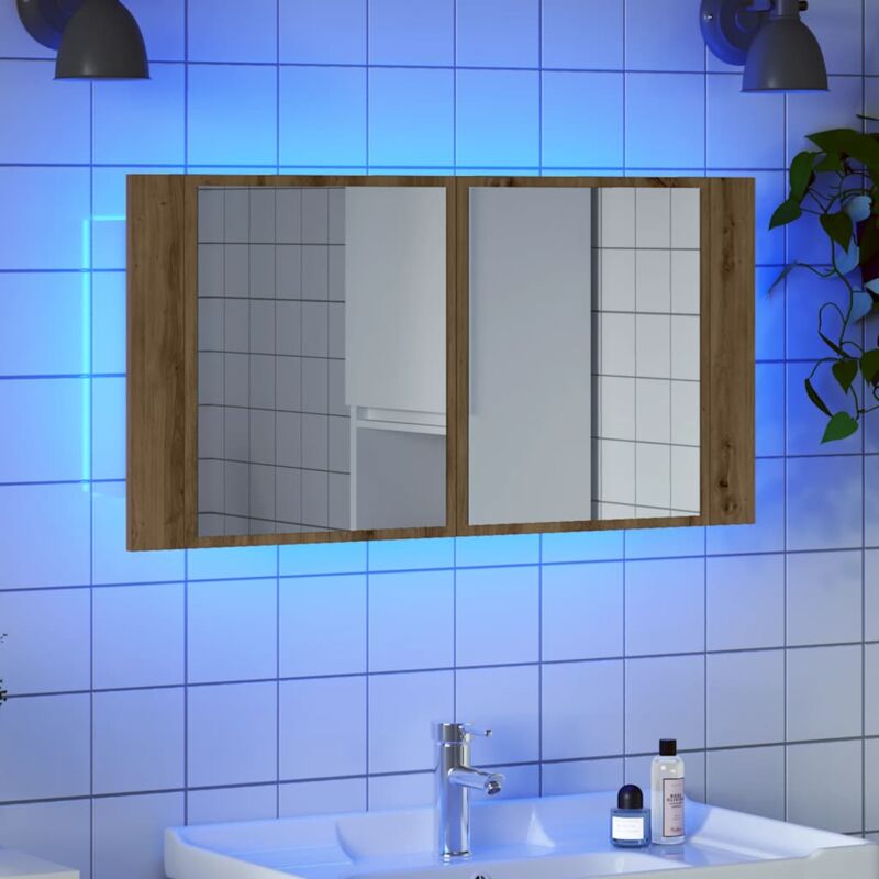 foto del prodotto mobile specchio led rovere artigianale 90x12x45 cm multistrato vidaxl