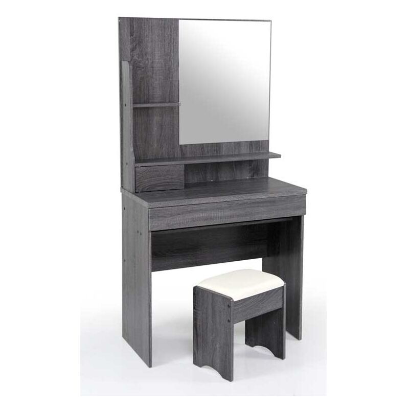 foto del prodotto mobile toletta con specchio sgabello cassetto e tavolo 80x40x155 cm weng 