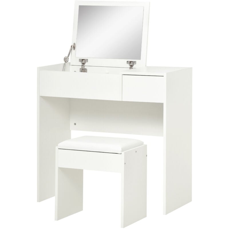 foto del prodotto mobile toletta con specchio tavolo consolle bianco sgabello e cassetto homcom