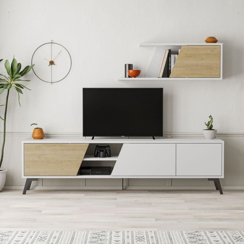foto del prodotto mobile tv 1 anta e mensola 48x35,6x180 cm in mdf fiona bianco rovere