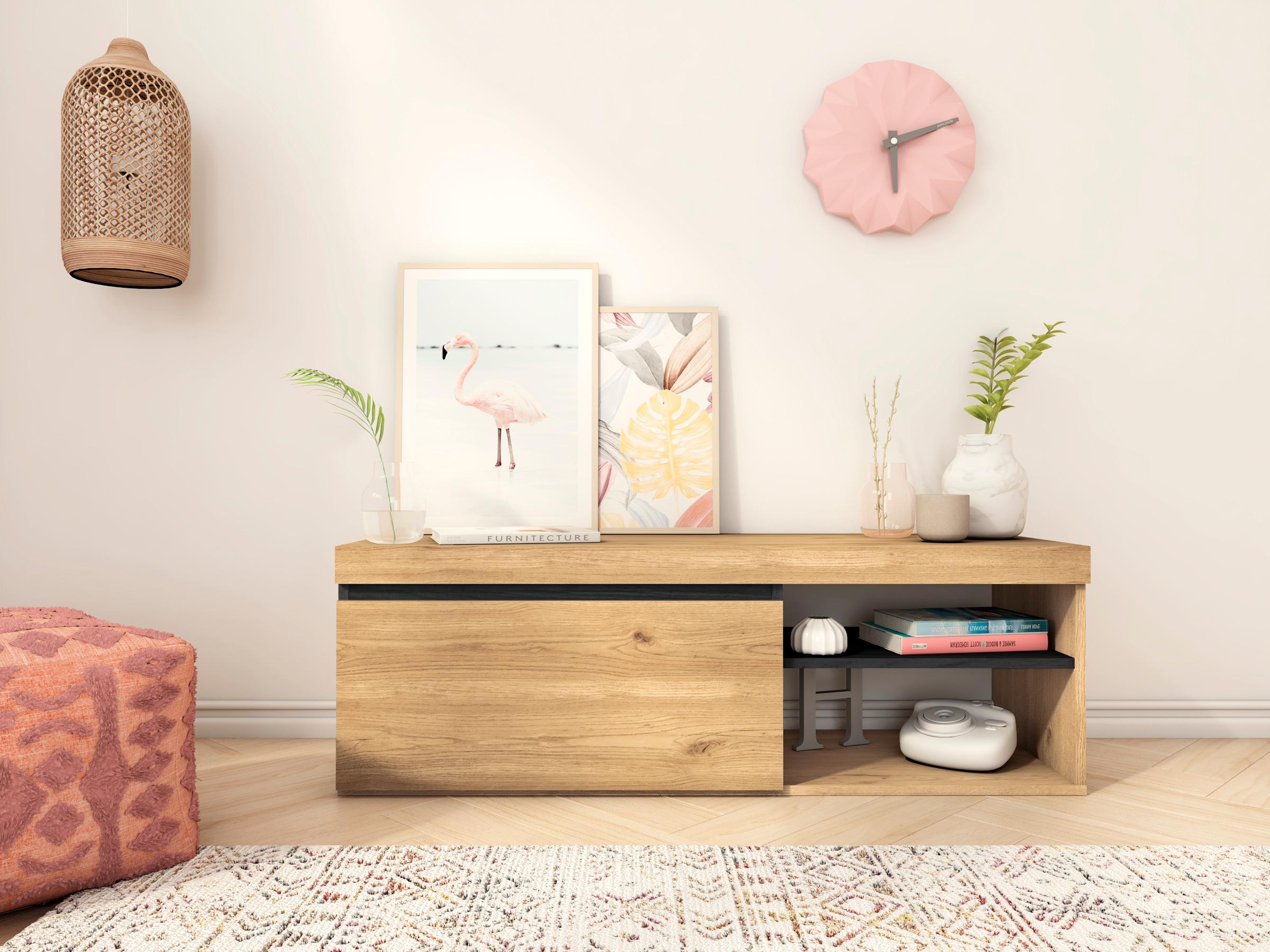 foto del prodotto mobile tv 120x40x41cm per soggiorno con 1 porta e 1 comparti colore rovere e nero modello naturale rf889