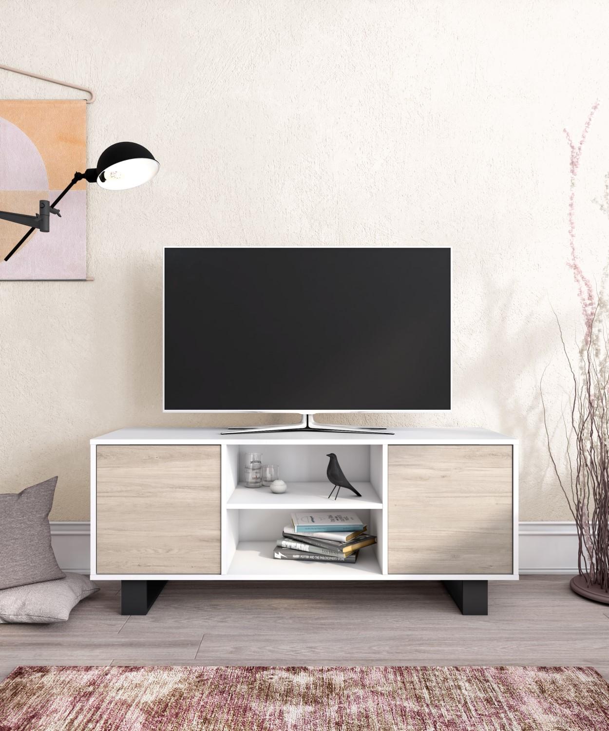 foto del prodotto mobile tv 137x40x57cm modello wind, colore bianco e colore rovere rf1008