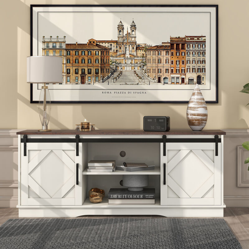 foto del prodotto mobile tv, 150 x 40 x 60 cm, credenza con 2 ante scorrevoli, ripiani spostabili, bianco