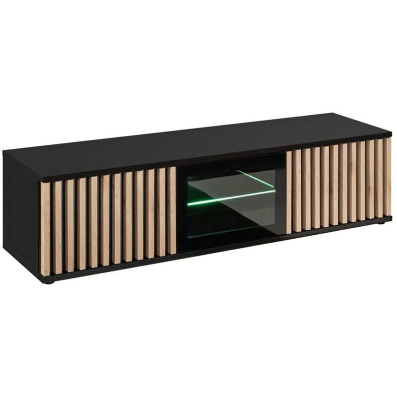 foto del prodotto mobile tv 160cm color quercia e nero collezione dean. mobile design con 2 porte e 2 nicchie.