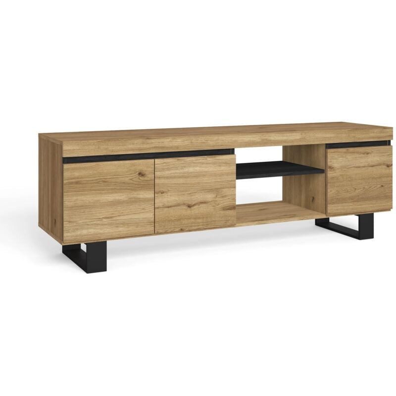 foto del prodotto mobile tv 160x40x53cm da soggiorno con 2 ante e 2 alloggi colore rovere e nero modello naturale rf984