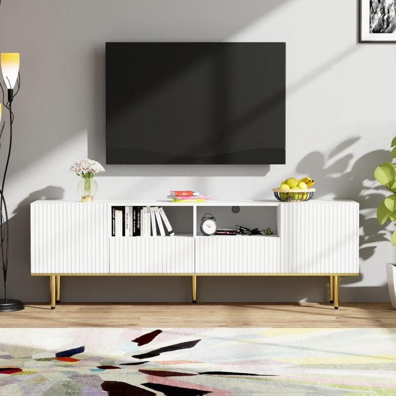 foto del prodotto mobile tv 165x36x55cm, 2 ante, 2 cassetti, design strutturato, 2 scomparti, soggiorno moderno, bianco