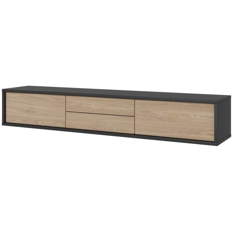 foto del prodotto mobile tv 180cm, 2 cassetti e 2 porte collezione maanum. colore grigio e rovere chiaro.