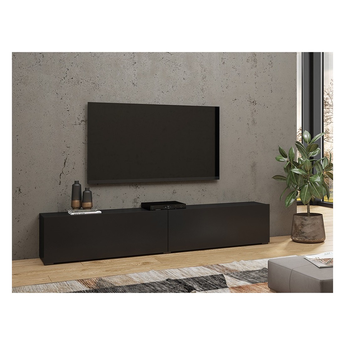 foto del prodotto mobile tv 180cm collezione eva. colore nero e rovere.