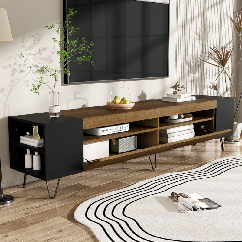 foto del prodotto mobile tv 180x36x43cm con 2 ante, vani portaoggetti aperti, adatto per tv da 60 pollici, mdf e truciolato, nero