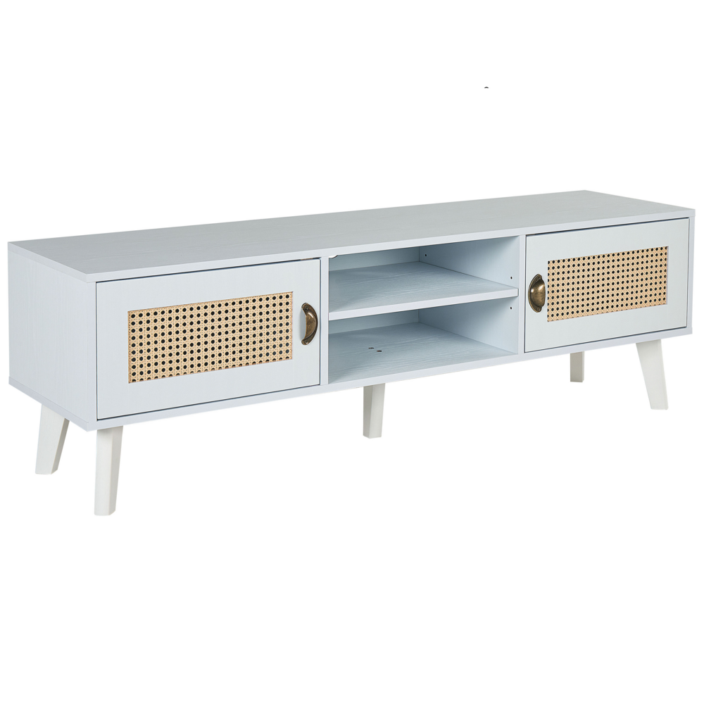 foto del prodotto mobile tv 2 ante 2 scaffali in mdf colore bianco e beige stile boho retr soggiorno