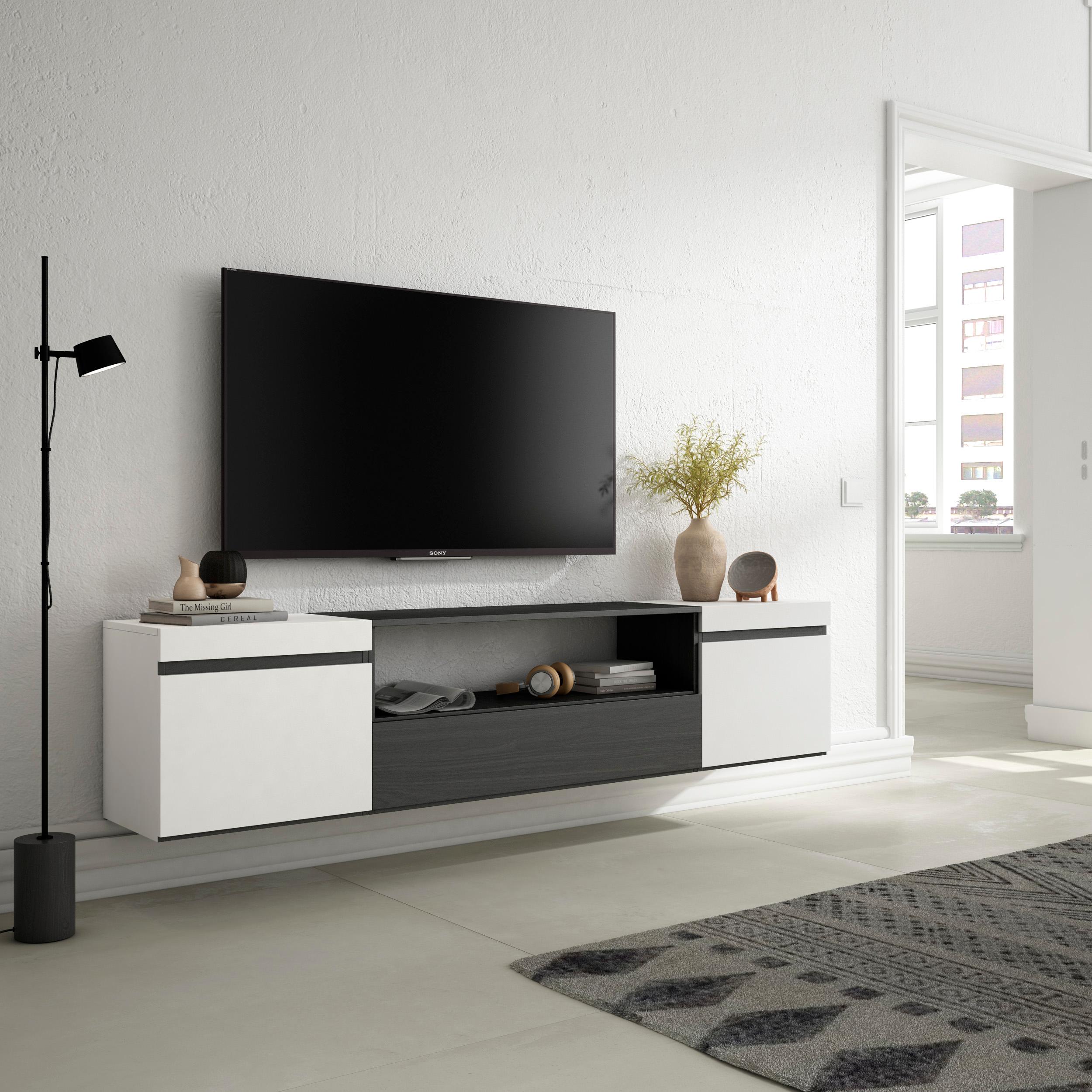 foto del prodotto mobile tv, 200x35x45cm, soggiorno, per tv fino a 80, da appendere, bianco e nero rf2204