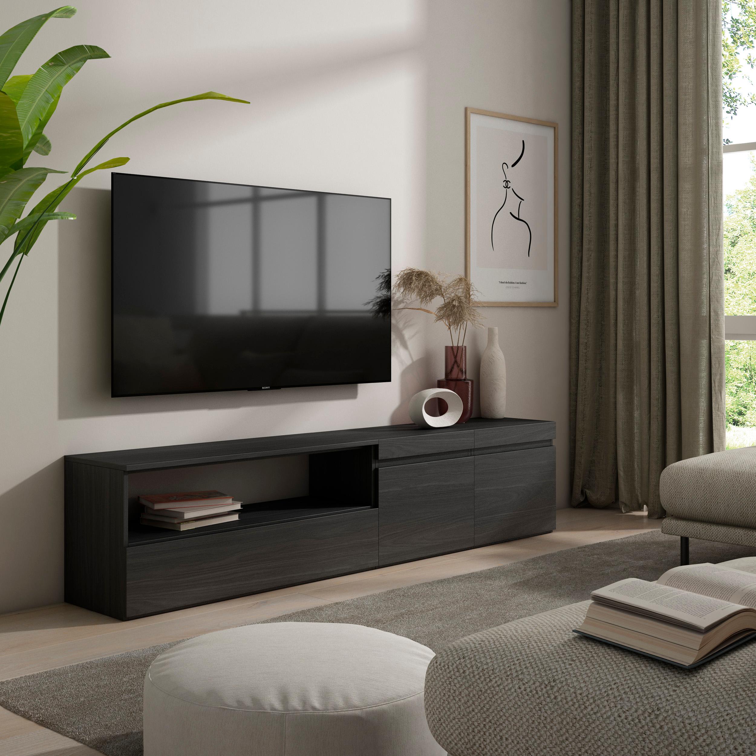 foto del prodotto mobile tv, 200x35x45cm, soggiorno, per tv fino a 80, mobile soggiorno, nero rf2178
