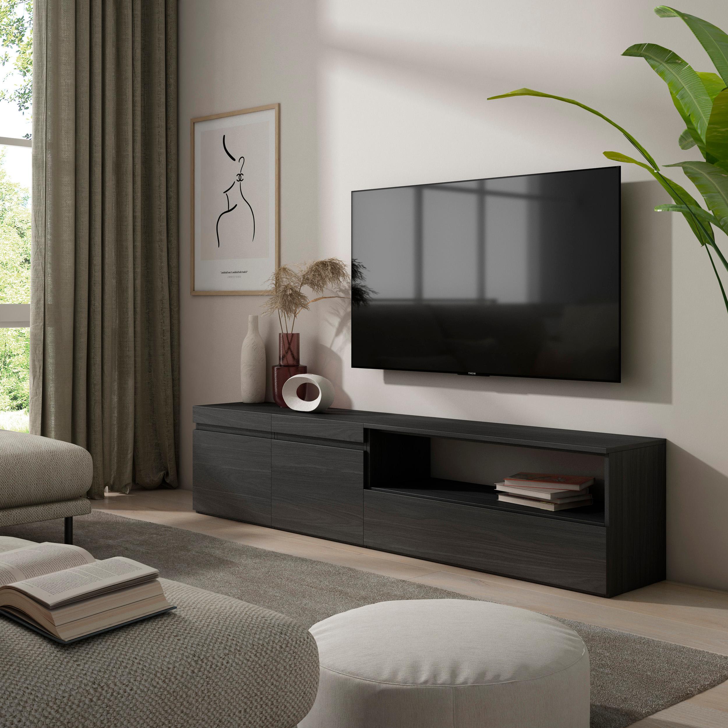 foto del prodotto mobile tv, 200x35x45cm, soggiorno, per tv fino a 80, mobile soggiorno, nero rf2190