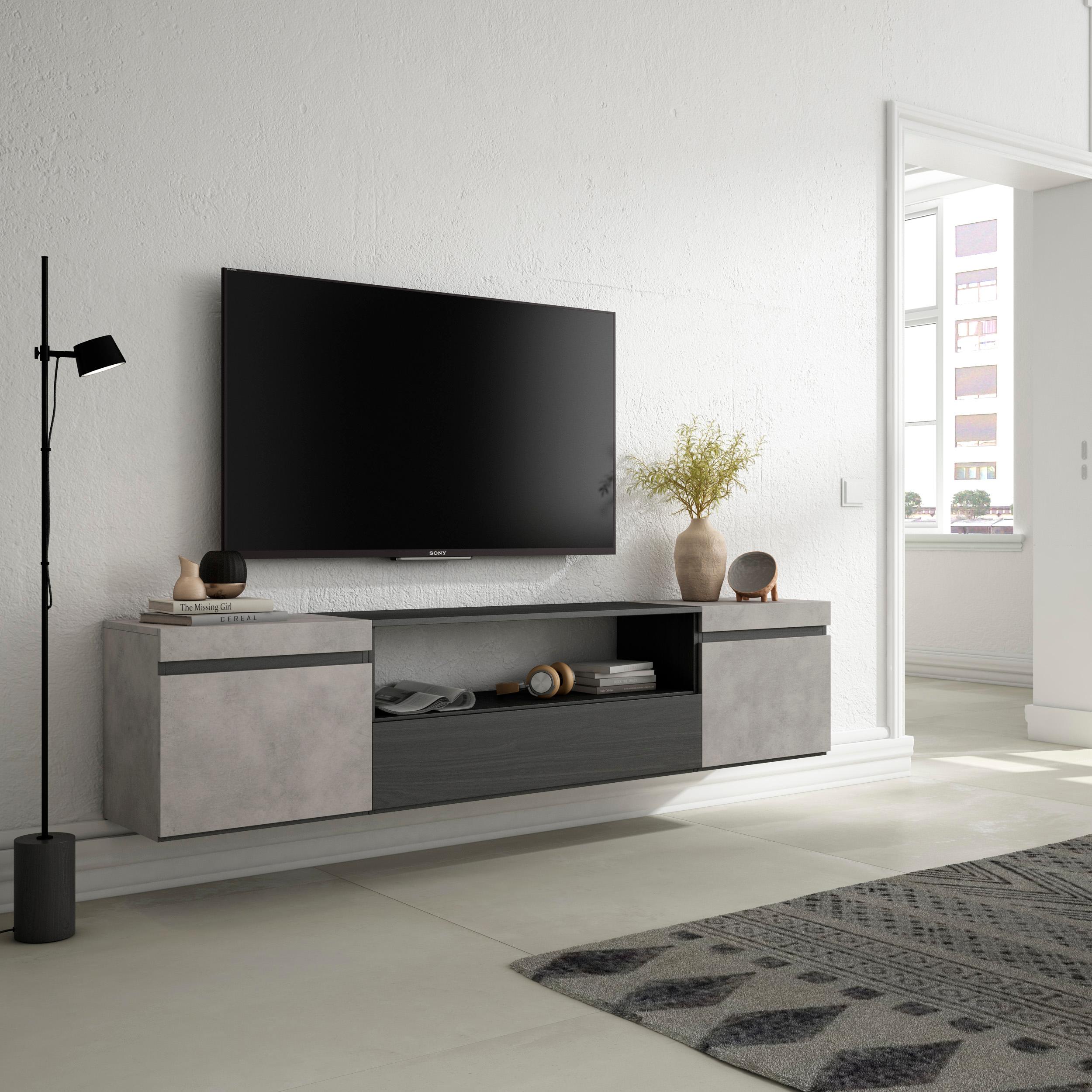 foto del prodotto mobile tv, 200x35x45cm, soggiorno, per tv fino a 80 quot , da appendere, grigio cemento rf2240
