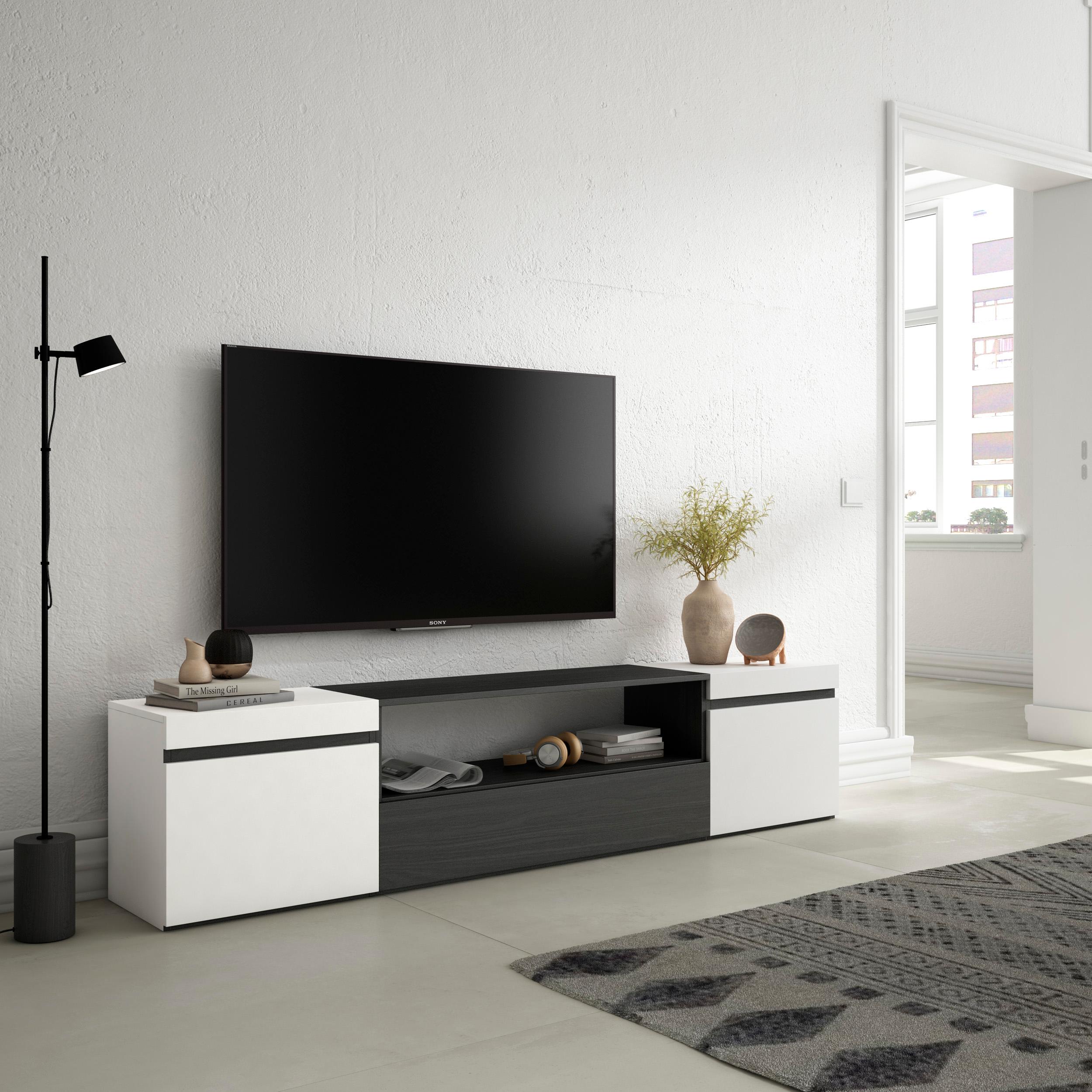 foto del prodotto mobile tv, 200x35x45cm, soggiorno, per tv fino a 80 quot , mobile soggiorno, bianco e nero rf2166